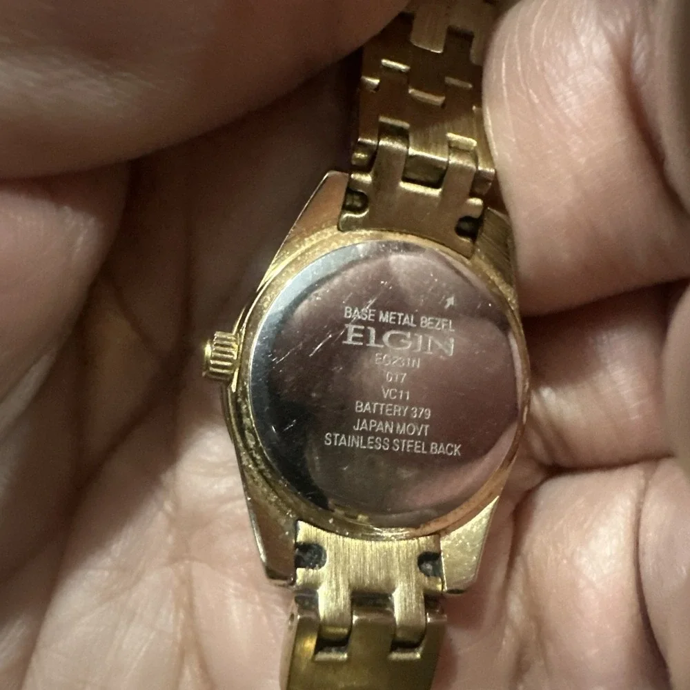 Working Vintage Elgin Dainty Ladies Gold Tone Crystals Watch 22mm Fit 5.5in